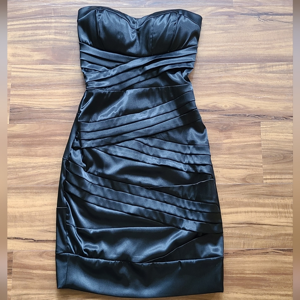 B Darlin Strapless Black Satin Bandage Dress Size 1/2